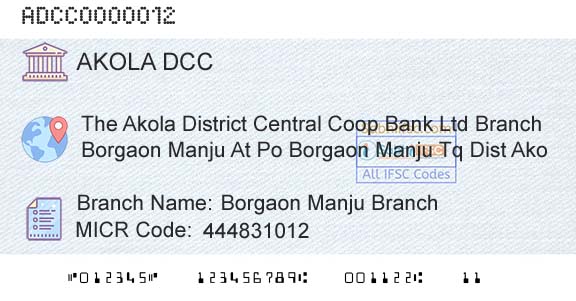 The Akola District Central Cooperative Bank Borgaon Manju BranchBranch 