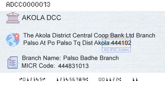 The Akola District Central Cooperative Bank Palso Badhe BranchBranch 