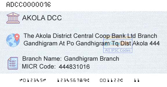 The Akola District Central Cooperative Bank Gandhigram BranchBranch 