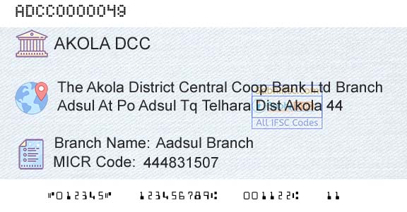 The Akola District Central Cooperative Bank Aadsul BranchBranch 