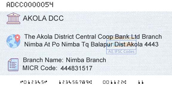 The Akola District Central Cooperative Bank Nimba BranchBranch 