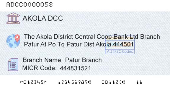 The Akola District Central Cooperative Bank Patur BranchBranch 