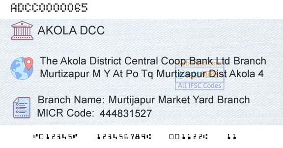 The Akola District Central Cooperative Bank Murtijapur Market Yard BranchBranch 