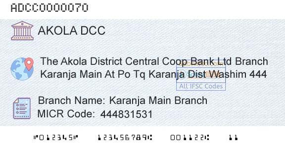 The Akola District Central Cooperative Bank Karanja Main BranchBranch 