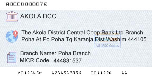 The Akola District Central Cooperative Bank Poha BranchBranch 