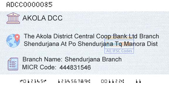 The Akola District Central Cooperative Bank Shendurjana BranchBranch 