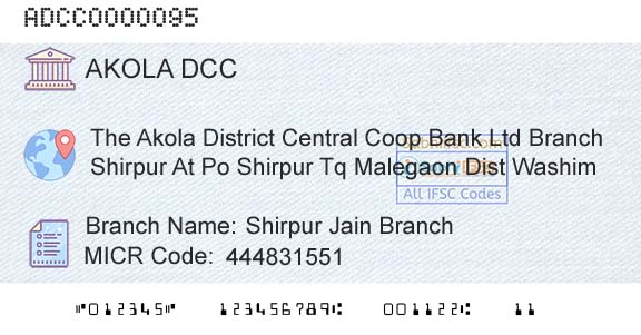 The Akola District Central Cooperative Bank Shirpur Jain BranchBranch 