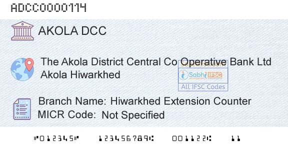 The Akola District Central Cooperative Bank Hiwarkhed Extension CounterBranch 