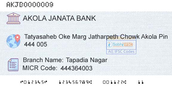 Akola Janata Commercial Cooperative Bank Tapadia NagarBranch 
