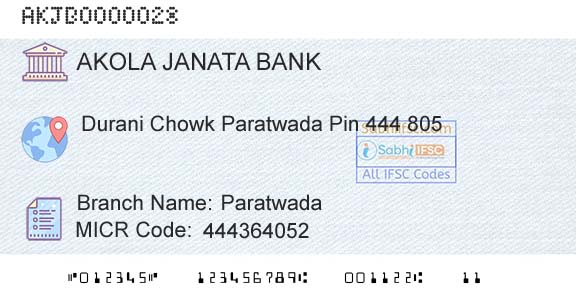 Akola Janata Commercial Cooperative Bank ParatwadaBranch 