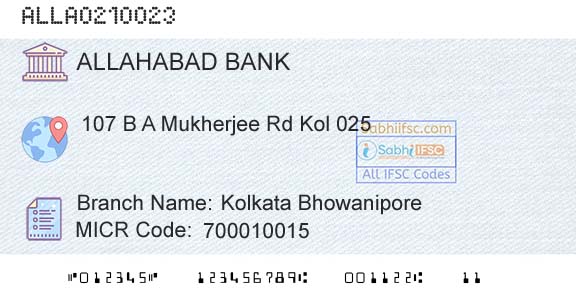 Allahabad Bank Kolkata BhowaniporeBranch 