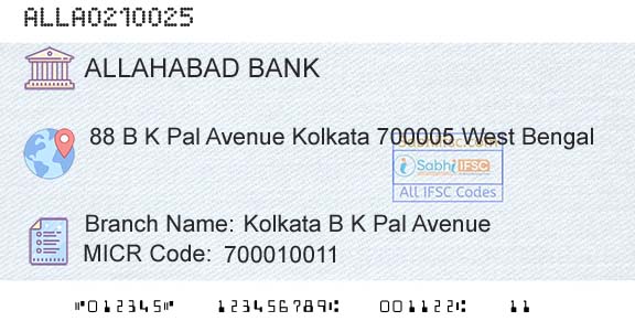 Allahabad Bank Kolkata B K Pal AvenueBranch 