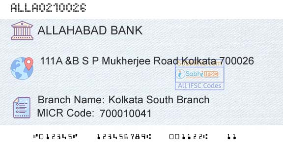 Allahabad Bank Kolkata South BranchBranch 