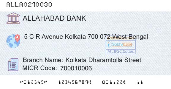 Allahabad Bank Kolkata Dharamtolla StreetBranch 