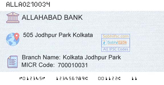 Allahabad Bank Kolkata Jodhpur ParkBranch 
