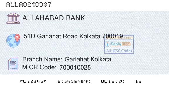 Allahabad Bank Gariahat KolkataBranch 