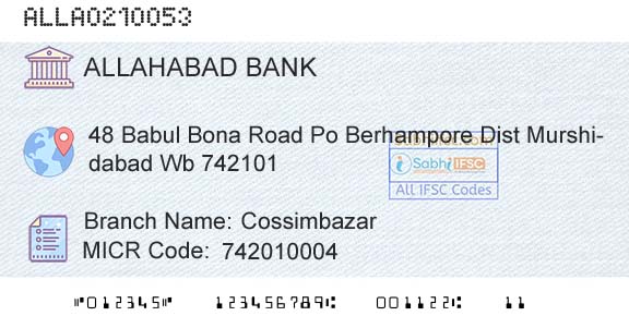 Allahabad Bank CossimbazarBranch 