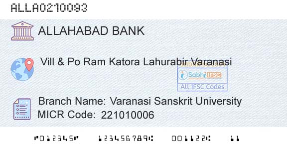 Allahabad Bank Varanasi Sanskrit UniversityBranch 