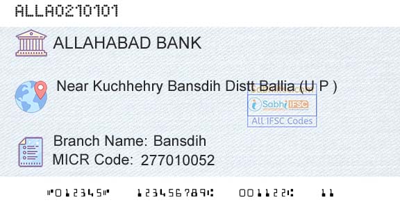 Allahabad Bank BansdihBranch 