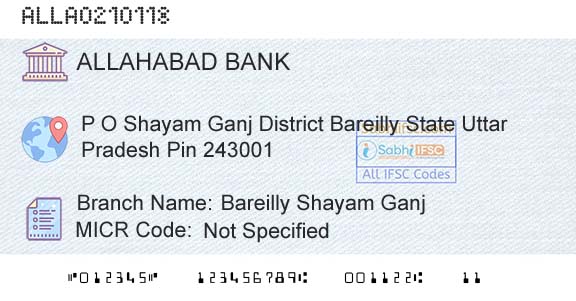 Allahabad Bank Bareilly Shayam GanjBranch 