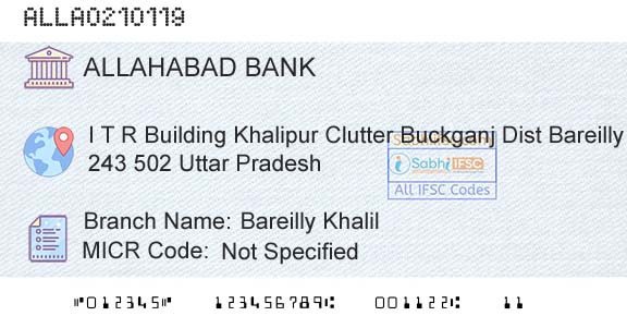 Allahabad Bank Bareilly KhalilBranch 