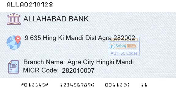 Allahabad Bank Agra City Hingki Mandi Branch 