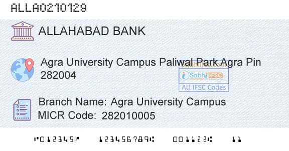Allahabad Bank Agra University CampusBranch 