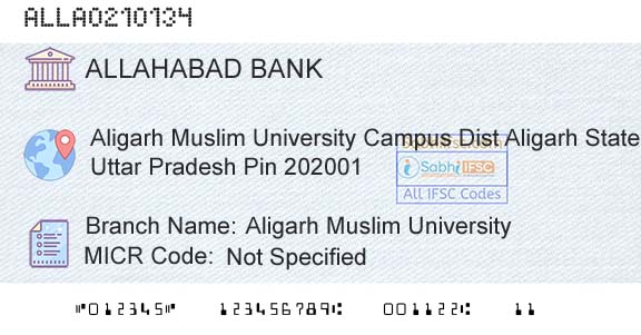 Allahabad Bank Aligarh Muslim UniversityBranch 