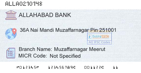 Allahabad Bank Muzaffarnagar Meerut Branch 