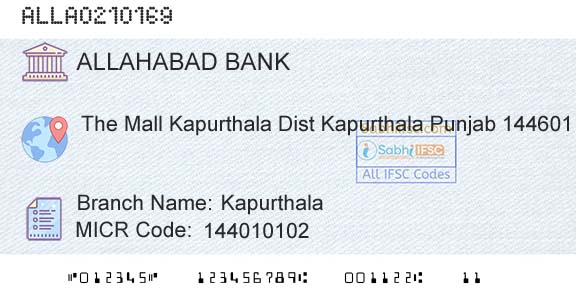 Allahabad Bank KapurthalaBranch 