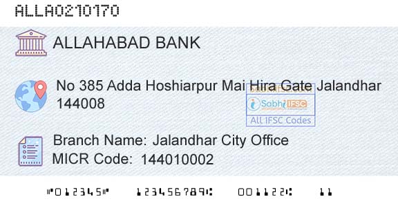 Allahabad Bank Jalandhar City OfficeBranch 