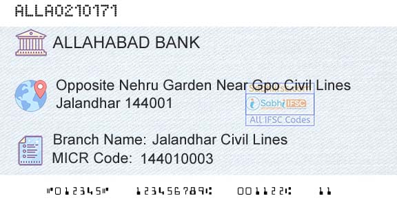 Allahabad Bank Jalandhar Civil LinesBranch 