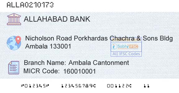 Allahabad Bank Ambala CantonmentBranch 