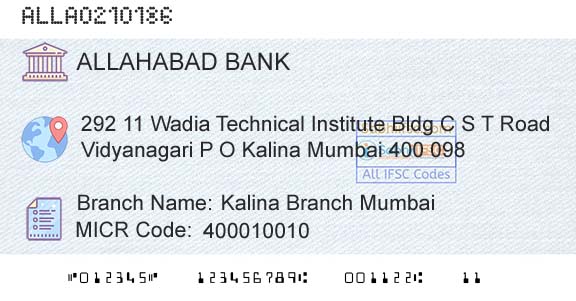 Allahabad Bank Kalina Branch MumbaiBranch 