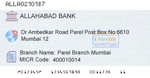Allahabad Bank Parel Branch MumbaiBranch 