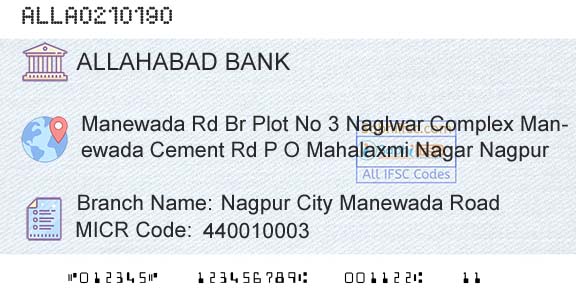 Allahabad Bank Nagpur City Manewada Road Branch 