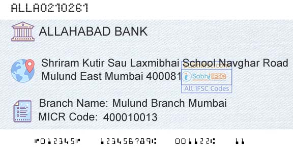 Allahabad Bank Mulund Branch MumbaiBranch 