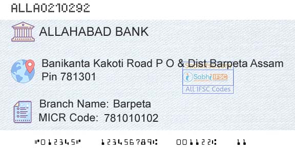 Allahabad Bank BarpetaBranch 
