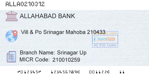 Allahabad Bank Srinagar Up Branch 