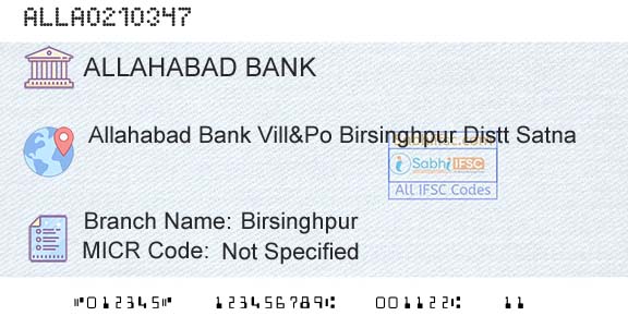 Allahabad Bank BirsinghpurBranch 