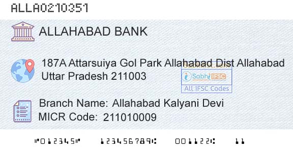 Allahabad Bank Allahabad Kalyani DeviBranch 