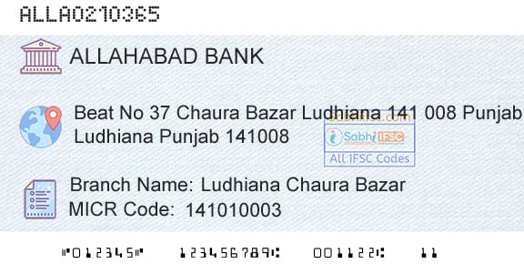 Allahabad Bank Ludhiana Chaura BazarBranch 