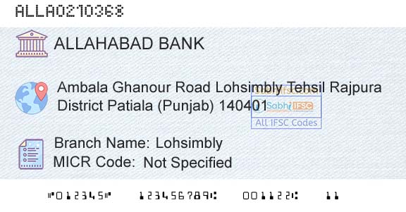Allahabad Bank LohsimblyBranch 