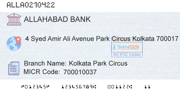 Allahabad Bank Kolkata Park CircusBranch 