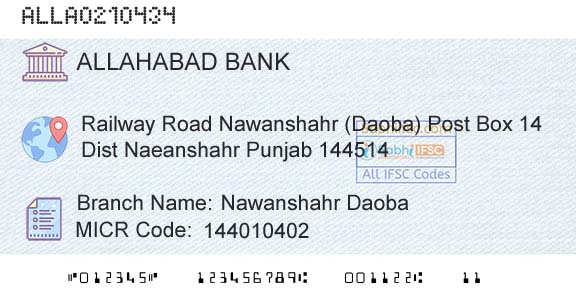 Allahabad Bank Nawanshahr Daoba Branch 