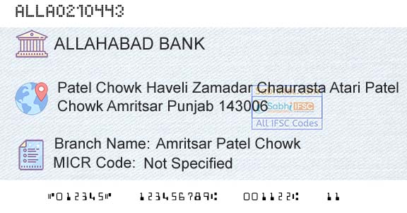 Allahabad Bank Amritsar Patel ChowkBranch 