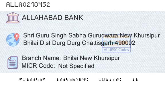 Allahabad Bank Bhilai New KhursipurBranch 