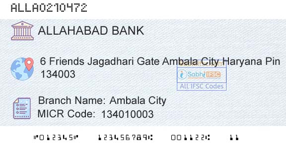 Allahabad Bank Ambala CityBranch 