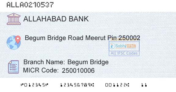 Allahabad Bank Begum BridgeBranch 