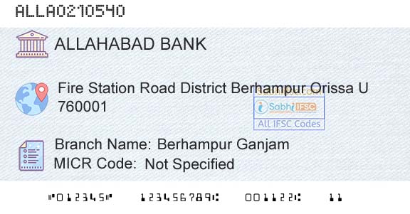 Allahabad Bank Berhampur Ganjam Branch 
